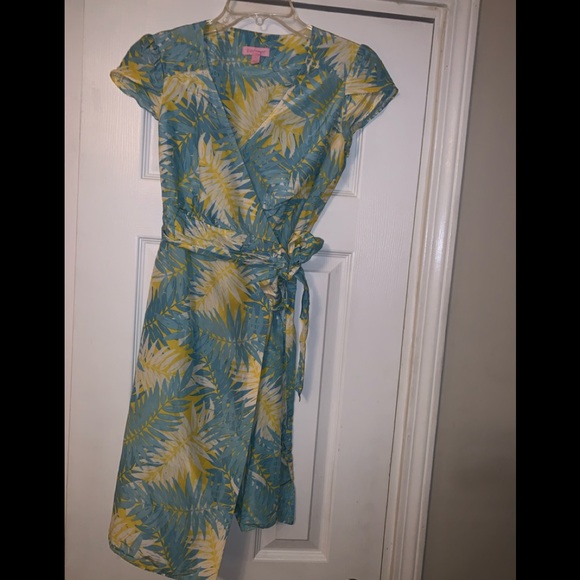 Lilly Pulitzer Blue & Green Wrap, Dress, Size 2 - Picture 2 of 5